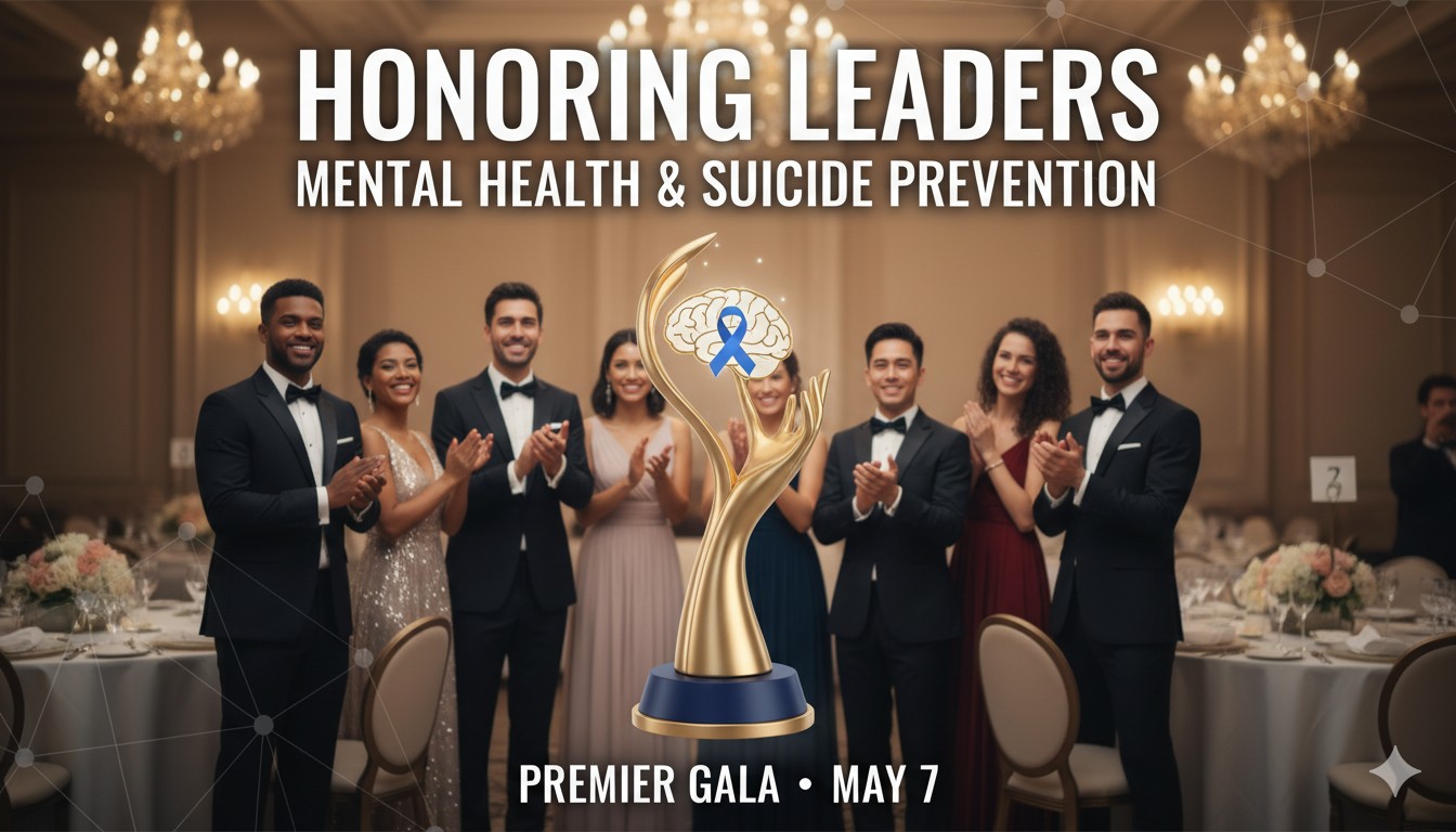 Group of professionals and advocates gathered at a formal event honoring suicide prevention efforts