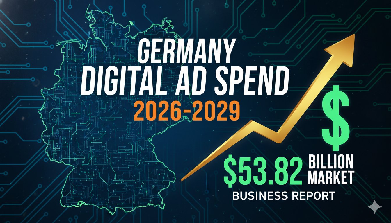 Graph showing projected growth of Germany's digital advertising market from 2026 to 2029 reaching $53.82 billion
