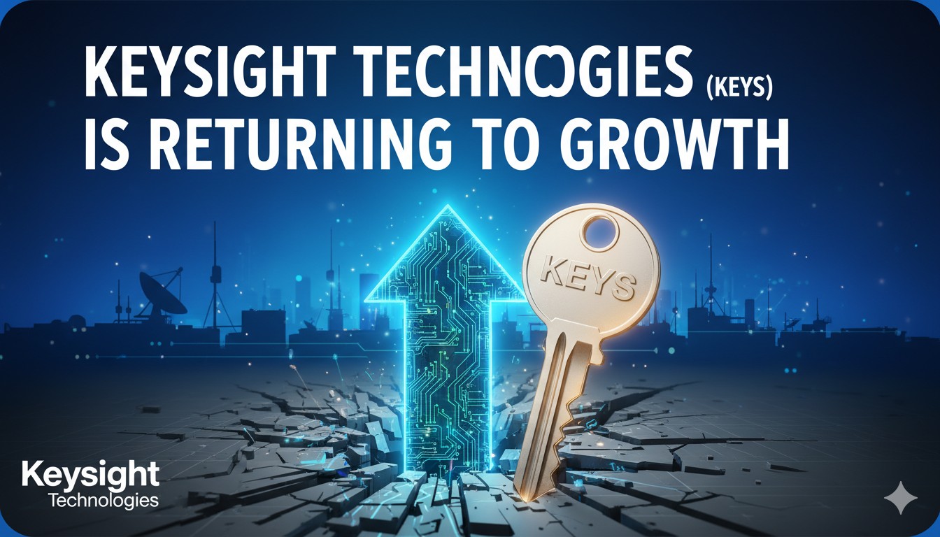 Keysight Technologies headquarters building with modern tech design and company logo, representing growth in electronic testing solutions.