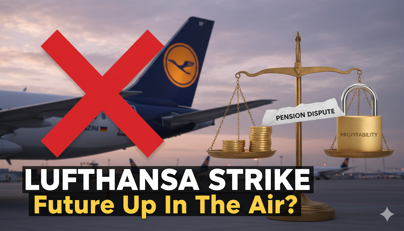 Deutsche Lufthansa aircraft grounded at Frankfurt Airport during pilot and cabin crew strike over pension issues