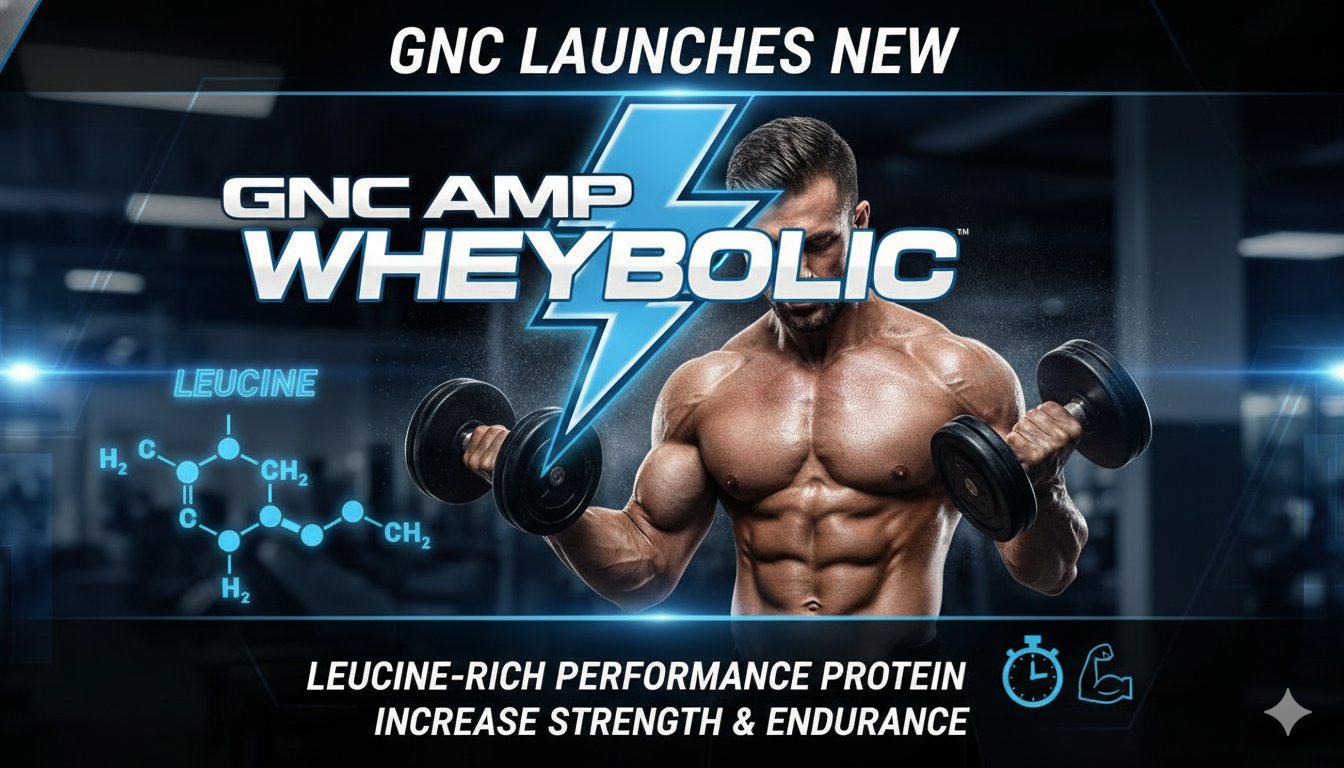 GNC AMP Wheybolic protein powder tub in chocolate flavor with product labeling visible