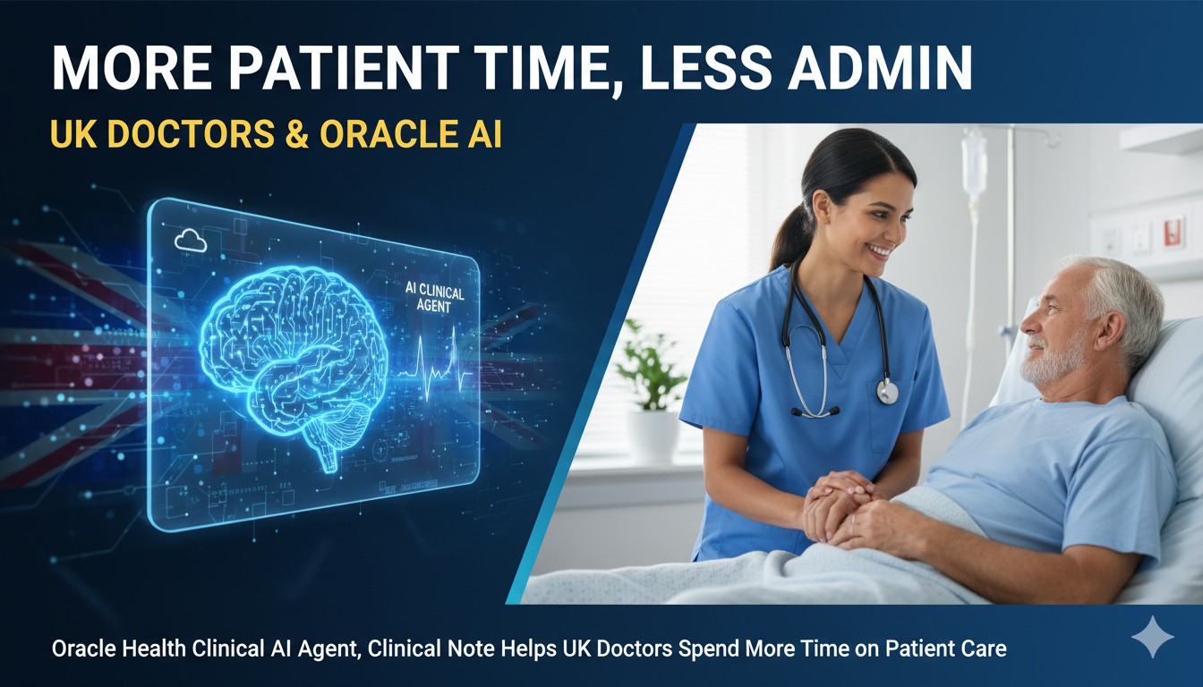 Oracle Health Clinical AI Agent interface drafting patient notes for UK doctors in NHS setting