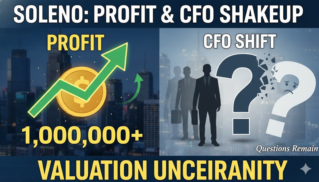 Alt Text for featured image : Soleno Therapeutics corporate logo with stock chart overlay showing recent price movement and profitability milestone