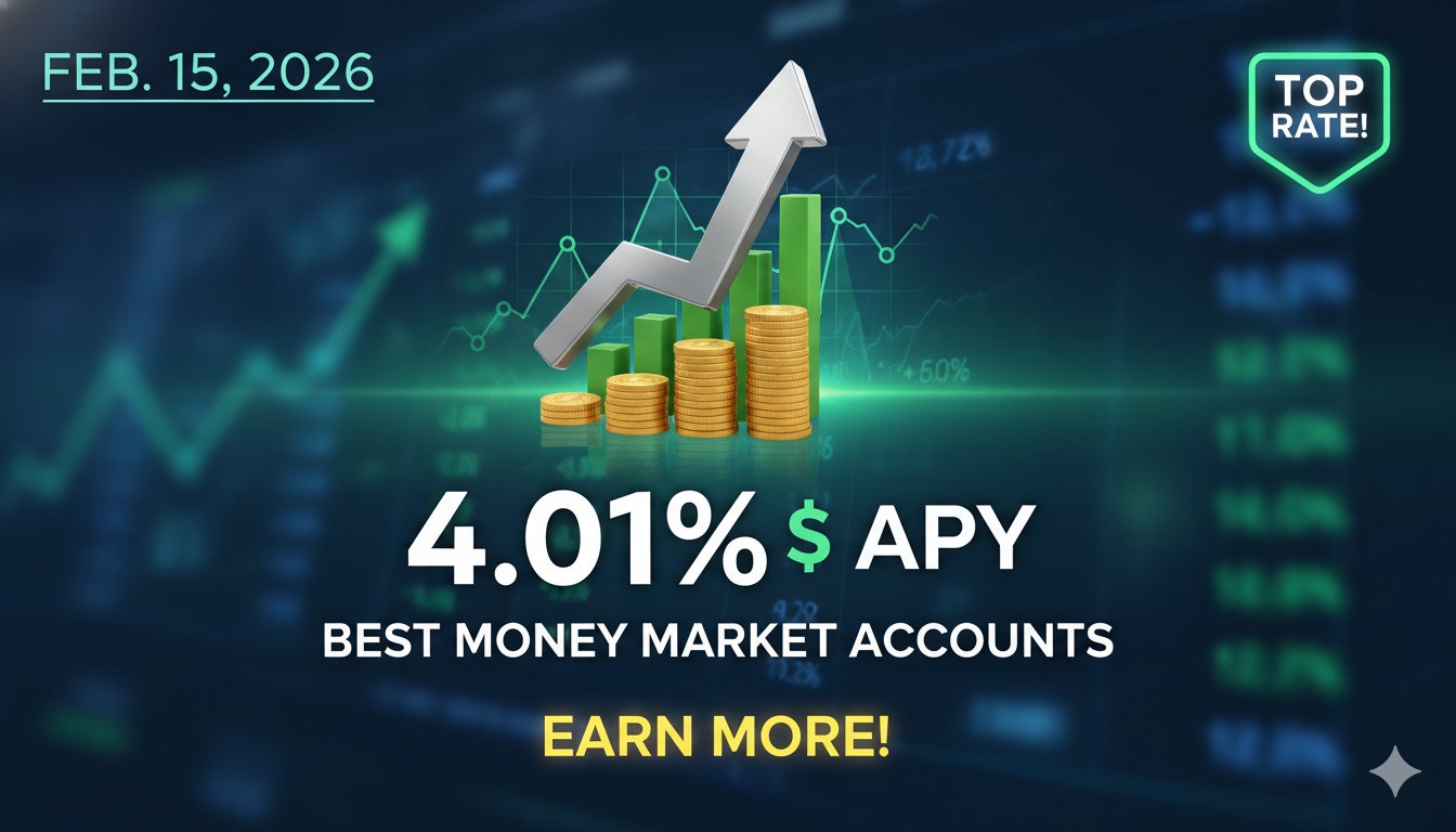 Alt Text for featured image : Chart showing top money market account APYs in February 2026, highlighting the leading 4.01% rate amid national averages.
