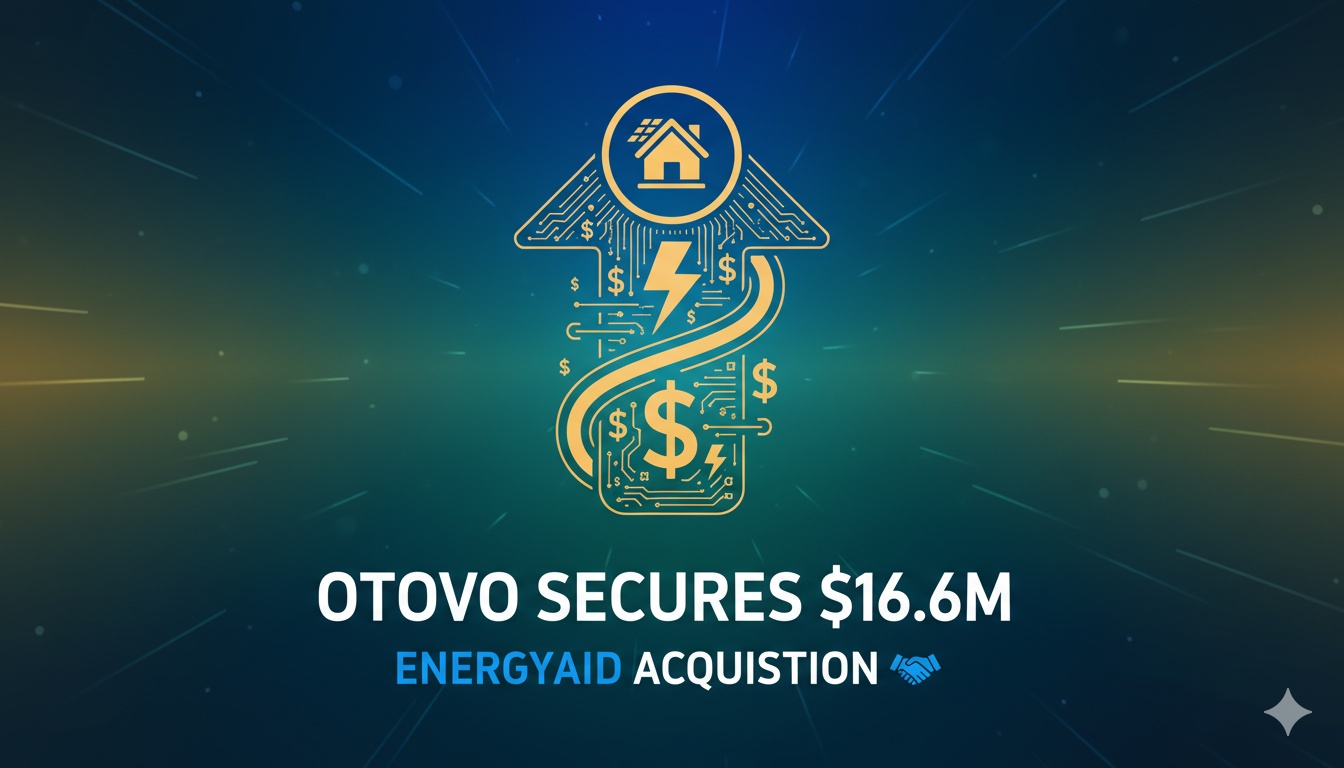Otovo logo with solar panels and financial growth chart representing private placement and acquisition funding