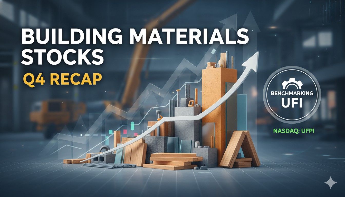 Alt Text for featured image : UFP Industries NASDAQ:UFPI stock chart and building materials products like lumber and decking